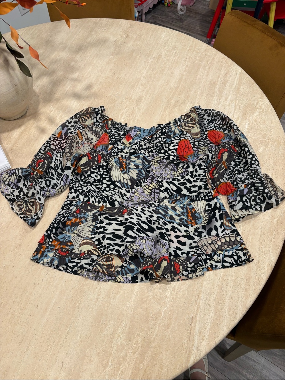 Floral & Animal Print Off-Shoulder Women's Top - Multicolor